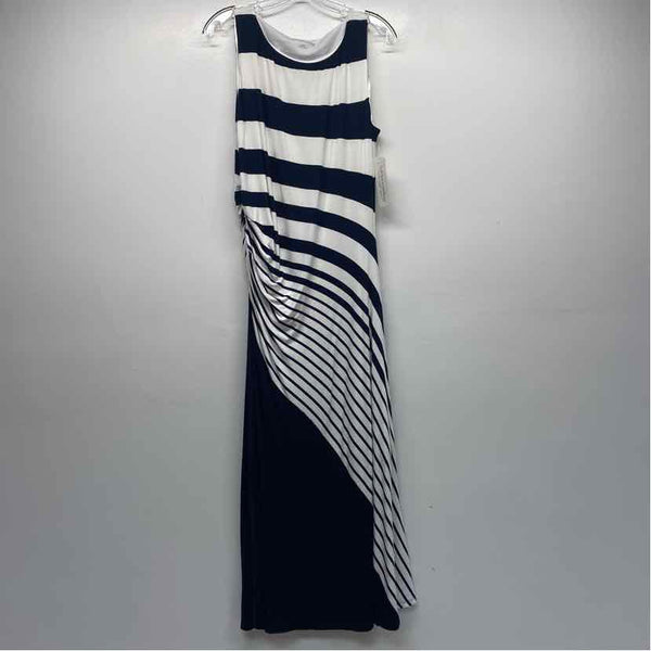 Soft Surroundings Size L Women's Navy-White Stripe Maxi Dress