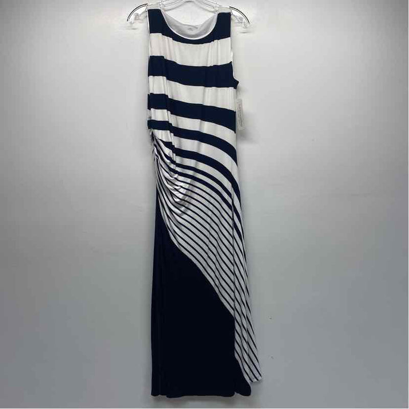 Soft Surroundings Size L Women's Navy-White Stripe Maxi Dress