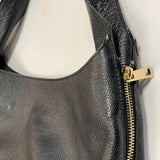 Vera Pelle Black Leather Pebbled Shoulder Handbag