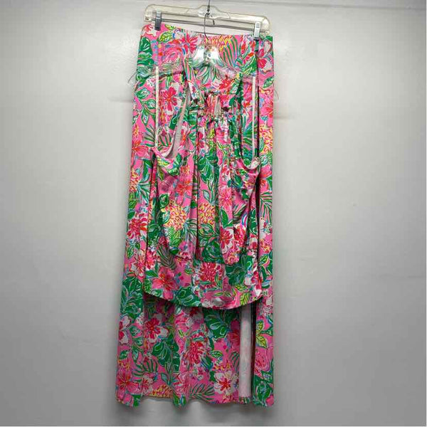 Lilly Pulitzer Size L Women's Pink-Multi Floral Halter Top and Pull OnMaxi Skirt