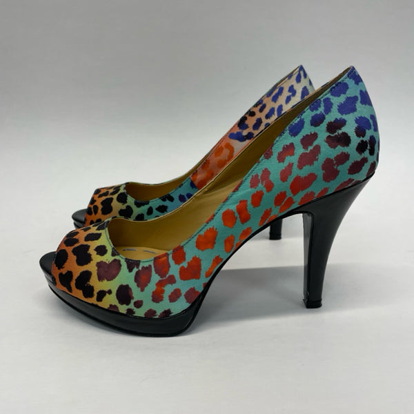 Nine West Size 6.5 Women's Multicolor Animal Print Open Toe Shoes