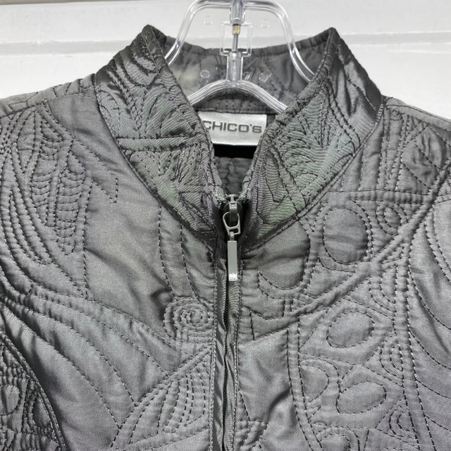 Chico's Women's Size 0-S Gray Quilted Zip Up Jacket