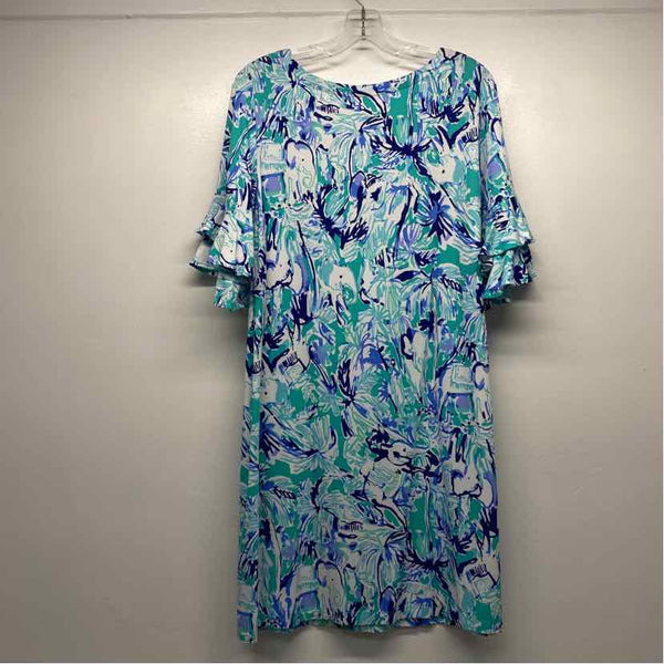 Lilly Pulitzer Size L Women's Blue-Aqua Pattern T-Shirt Dress
