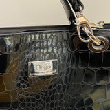 Beijo Black Patent Leather Animal Print Faux Leather Handbag