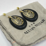 Alexis Bittar Black-Gold Earrings Geometric Gold-Tone Design with Crystals