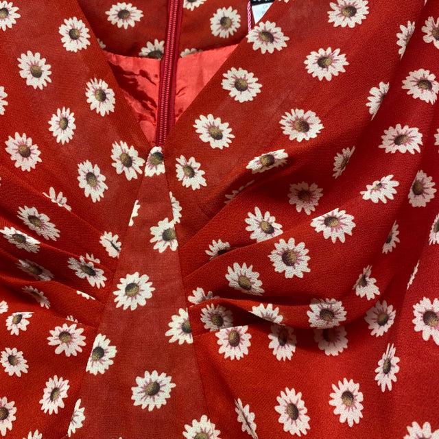 Yumi Size M-8/10 Women's Red-Multi Floral Cap Sleeve Dress