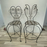 John Risley Pair Bronze Wrought Iron Bar Height Stool