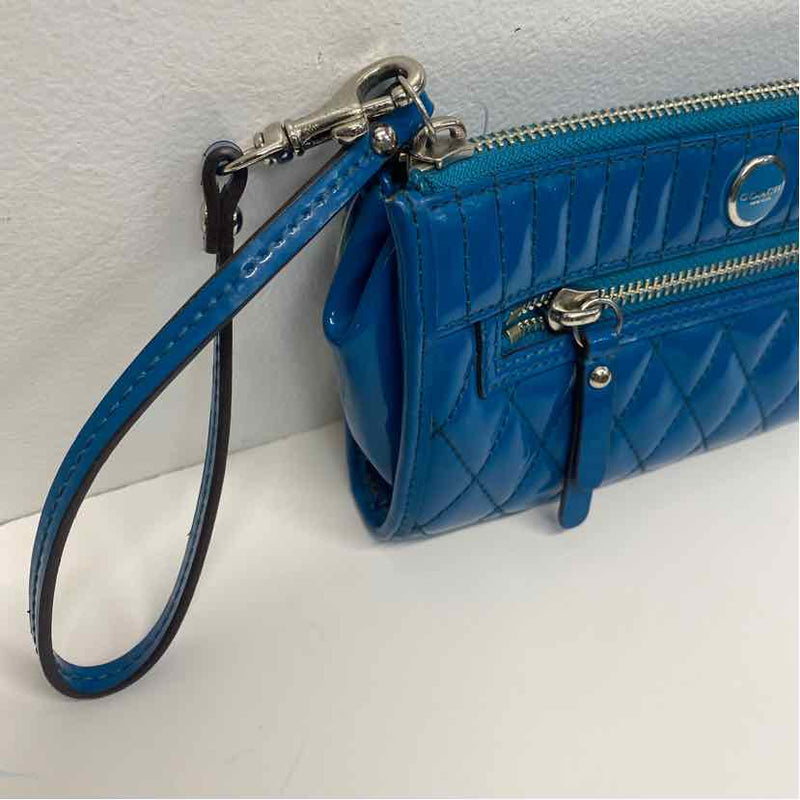 Coach Blue Patent Leather Quilted Wristlet