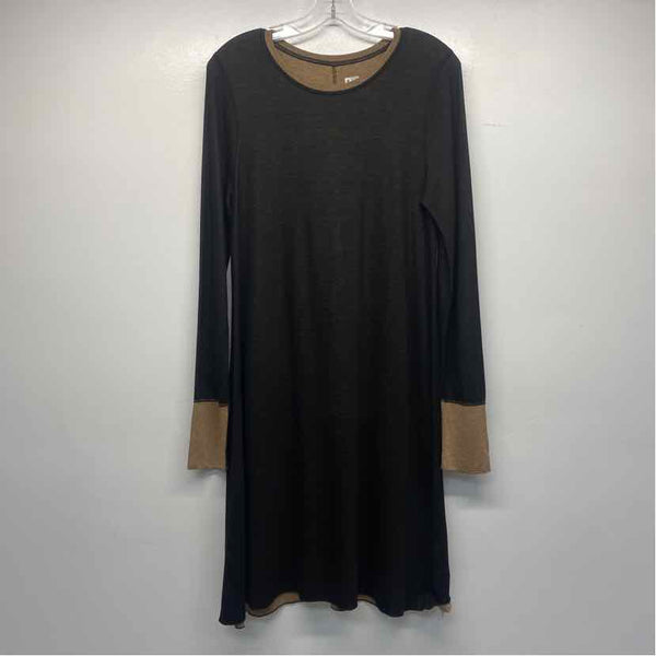 Three Dots Size M Women's Black-Brown Color Block Long Sleeve Dress