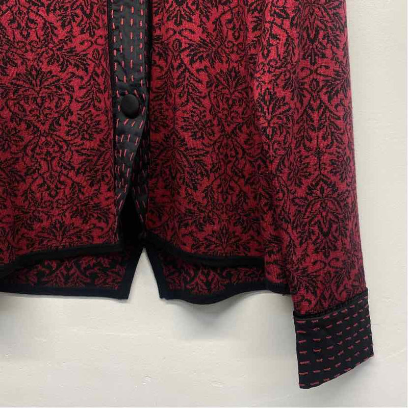 Icelandic Size L Women's Red-Black Pattern Button Up Sweater