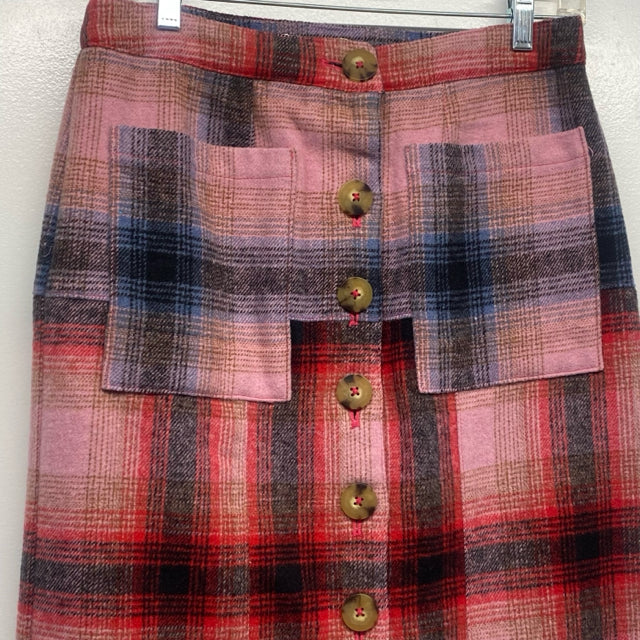 Maeve-Anthropologie Size 6 Women's Pink-Multi Plaid Pencil Skirt