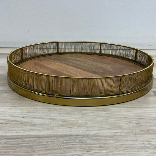 Brown-Gold Metal-Wood Tray