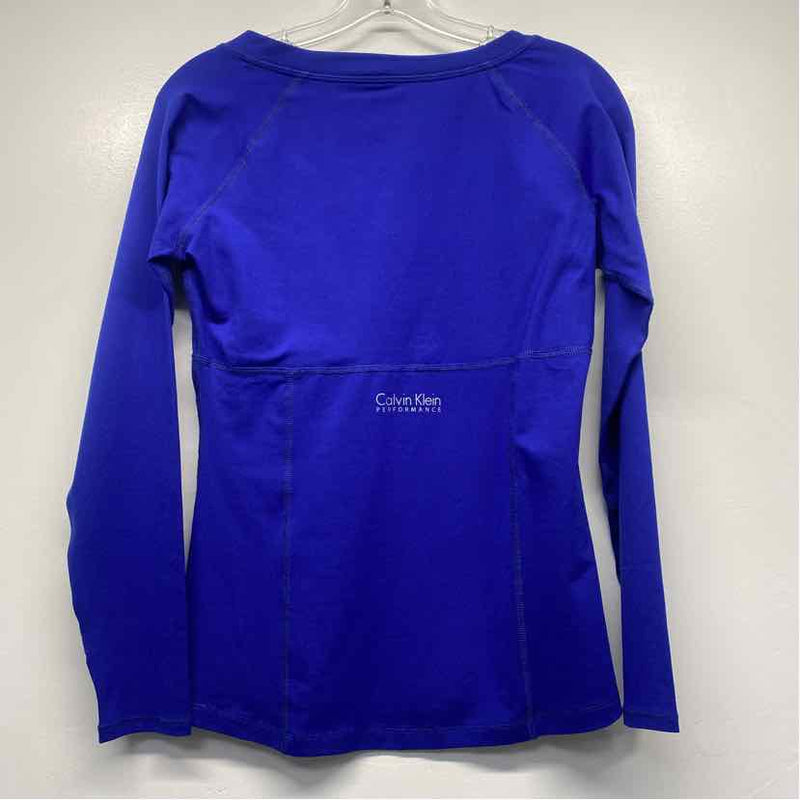 Calvin Klein Size M Women's Royal Blue Seams Long Sleeve V Neck Activewear Top