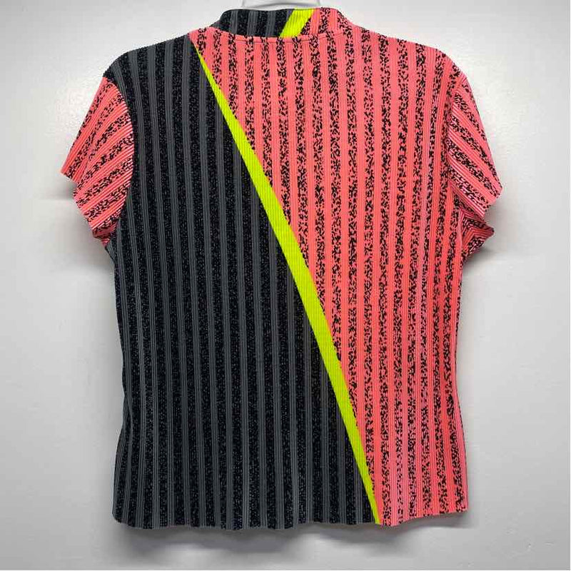 Jamie Sadock Size M Women's Peach-Multi Patchwork Zip Mock Neck Short Sleeve Top