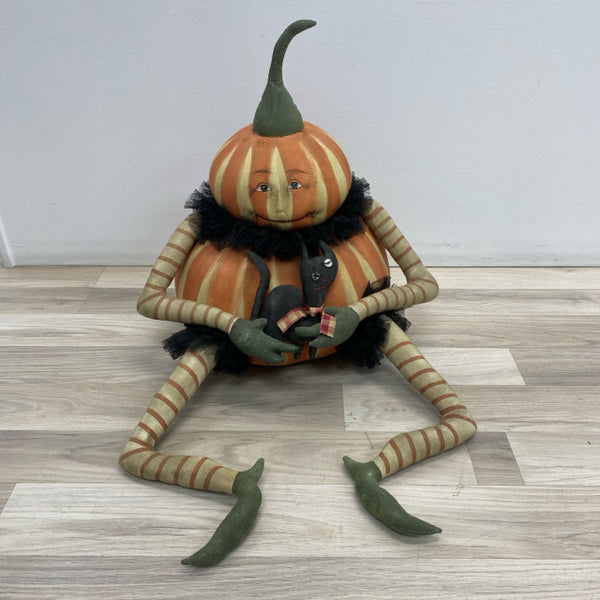 Joe Spencer Gathered traditions Primitive Halloween pumpkin with cat man