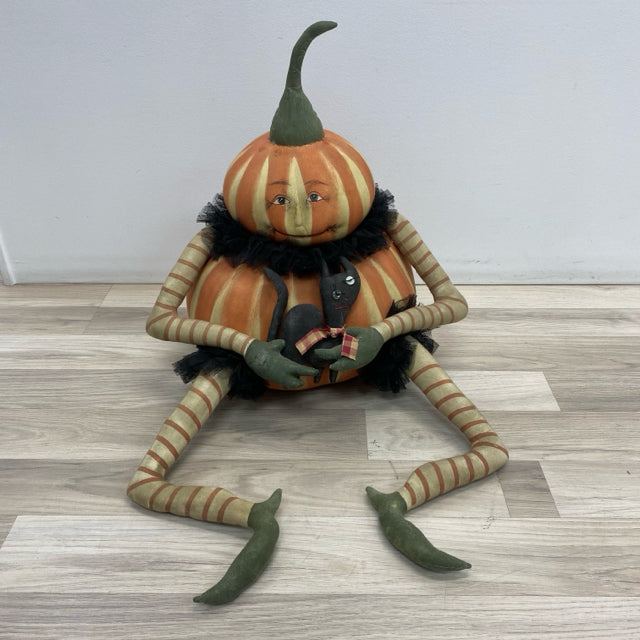 Joe Spencer Gathered traditions Primitive Halloween pumpkin with cat man