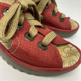 Fly London Size 37-6.5 Women's Red Cut Out Wedge Shoes