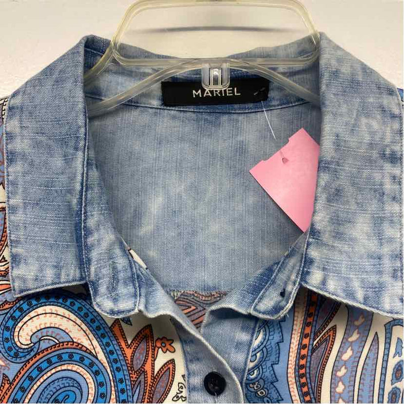 Mariel Size S Women's Blue-Multi Patchwork Button Up Shirt