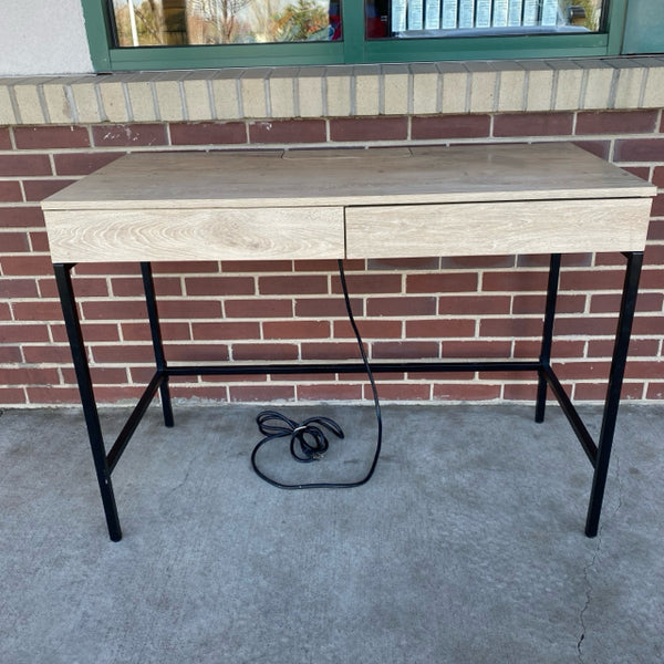 Light Brown Wood-Metal 2 Drawer Desk