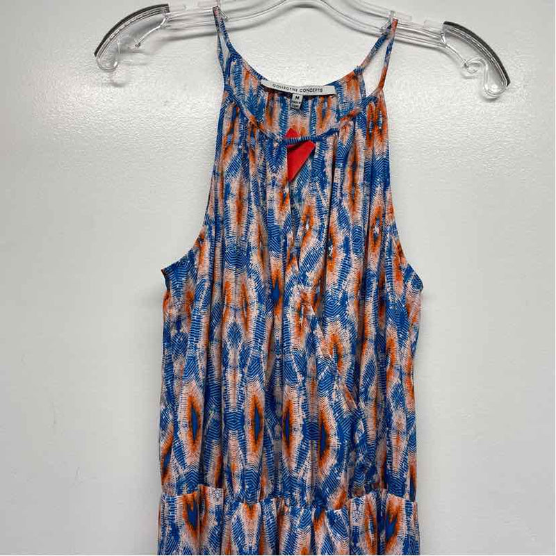 Collective Concepts Size M Women's Blue-Pink Pattern Maxi Dress