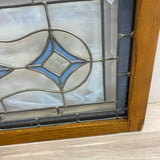 Wood Framed Hanging Blue Stained Glass Window Panel