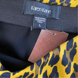 Karen Kane Size L-10 Women's Black-Yellow Pattern A Line Skirt