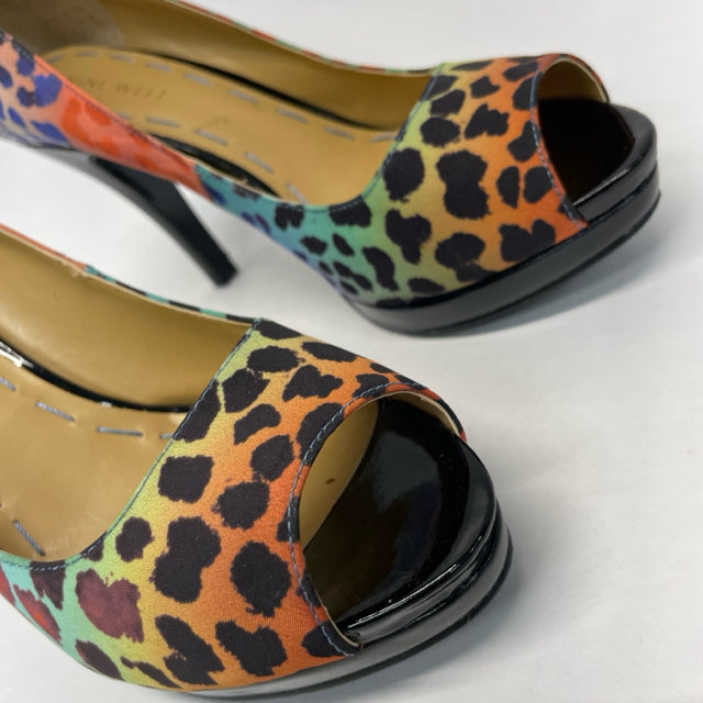 Nine West Size 6.5 Women's Multicolor Animal Print Open Toe Shoes