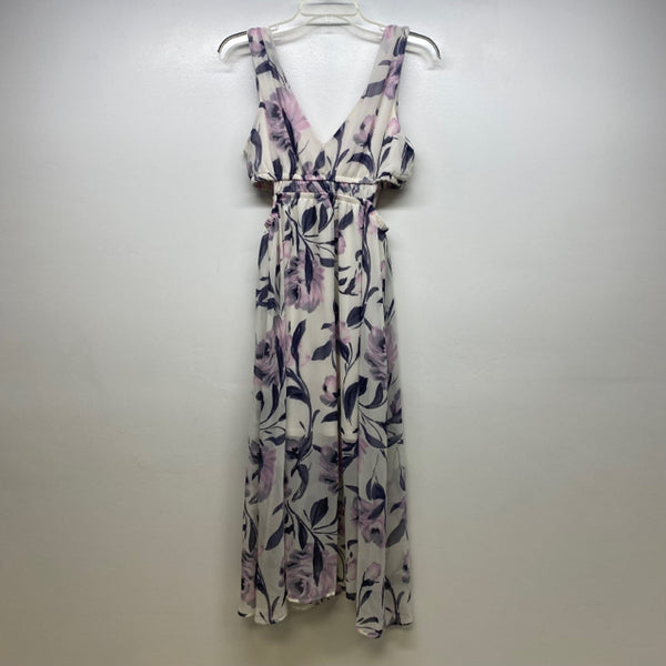 Sienna Sky Size M Women's White-Multicolor Floral Maxi-Halter Dress
