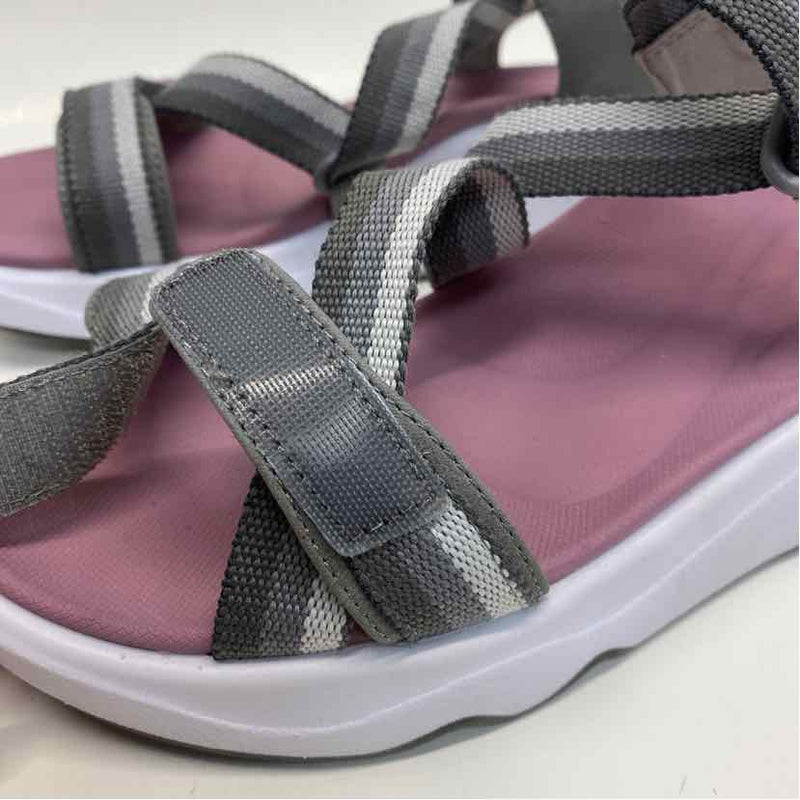 Aetrex Size 7.5-8 Women's Gray Stripe Strappy Sandals