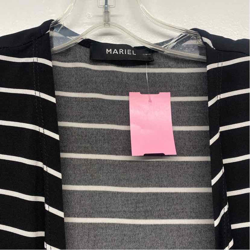 Mariel Size S-M Women's Black-White Stripe Maxi-Open Front Long Sleeve Top