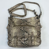 Cole Haan Tan-Grey Leather Animal Print Shoulder Handbag