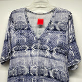 Tart Size M Women's Blue-White Pattern Shift Short Sleeve Dress