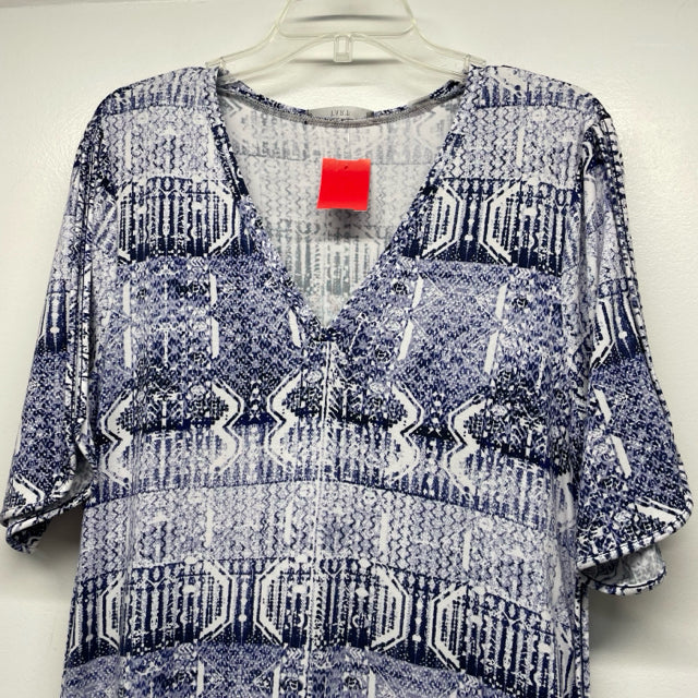 Tart Size M Women's Blue-White Pattern Shift Short Sleeve Dress