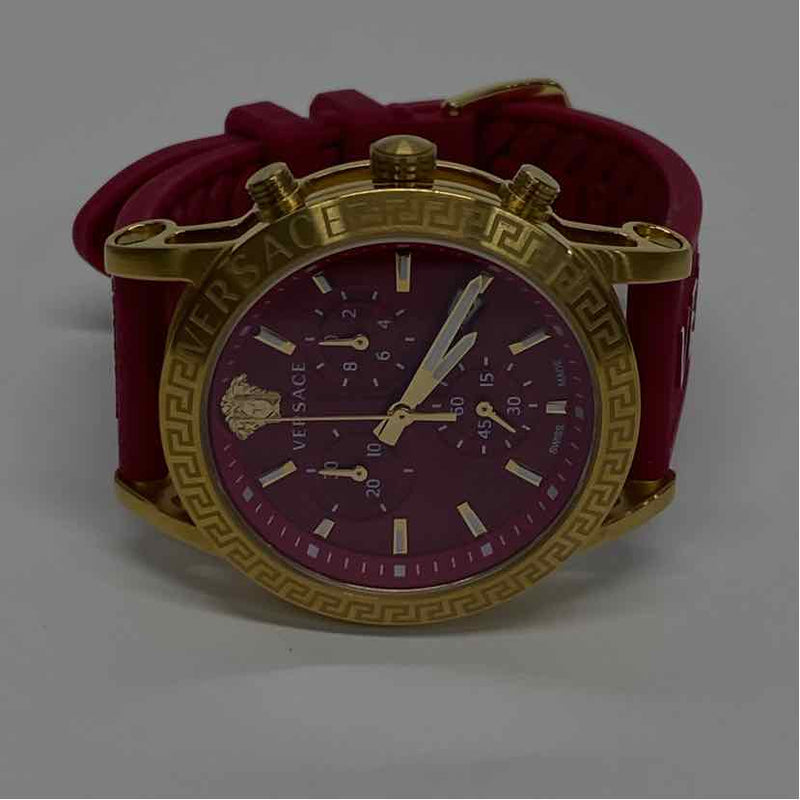 Versace Gold-Red Signature Stainless Steel Round Watch