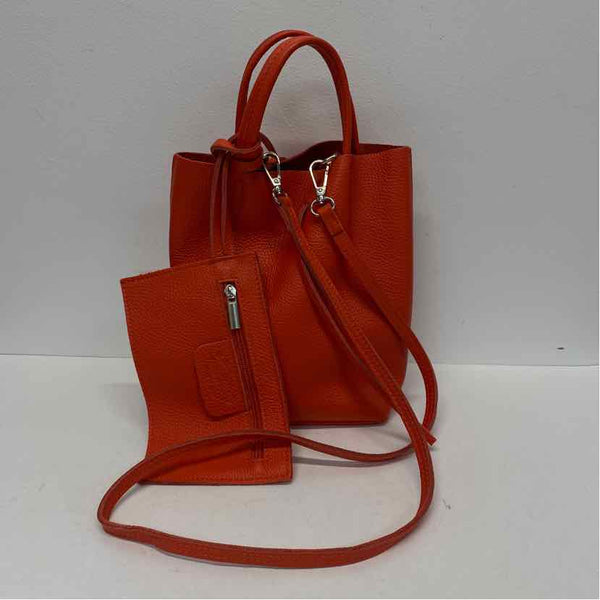 Made in Italy Orange Leather Pebbled Satchel Handbag