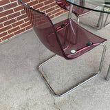 Ikea Clear-Silver Metal-GLass Round Dining Room Table & 4 Pink Acrylic Chairs