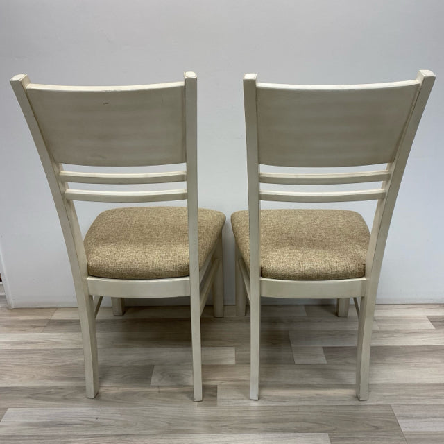 Cream Wood-Fabric Chairs - Sold as a Pair