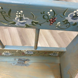 Hand Painted Blue-Multi Floral Wood Storage Bench