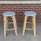Pair of Counter Height Gray-White Rattan Stools