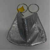 Olga Berg Silver Mesh Shimmer Clam Shell Clutch