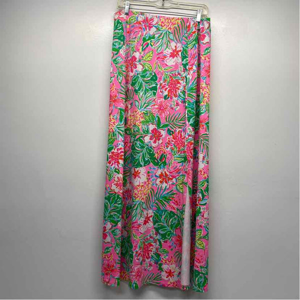 Lilly Pulitzer Size L Women's Pink-Multi Floral Halter Top and Pull OnMaxi Skirt