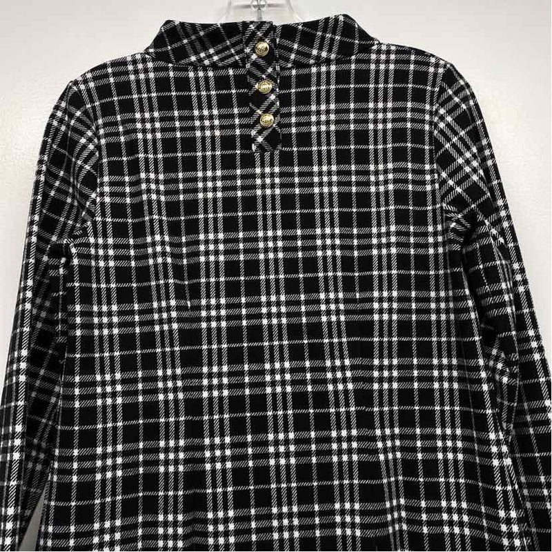 Talbots Size XS Women's Black-White Plaid Mock Neck Dress