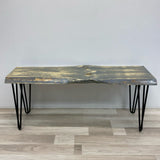 Handmade Gray Wood Bench w Black Pin Legs