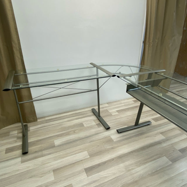 L Shape Clear Metal-GLass Desk