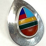 Silver-Multicolor Sterling Silver Native American Earrings