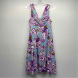 Garnet Hill Size 8-M Women's Purple-Blue Floral Fit And Flare Dress