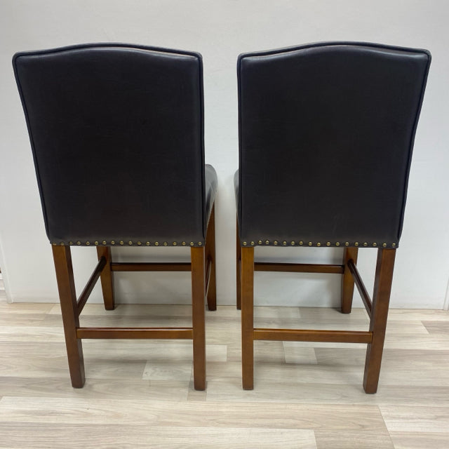 Pair Dark Brown Faux leather Counter Height Stool