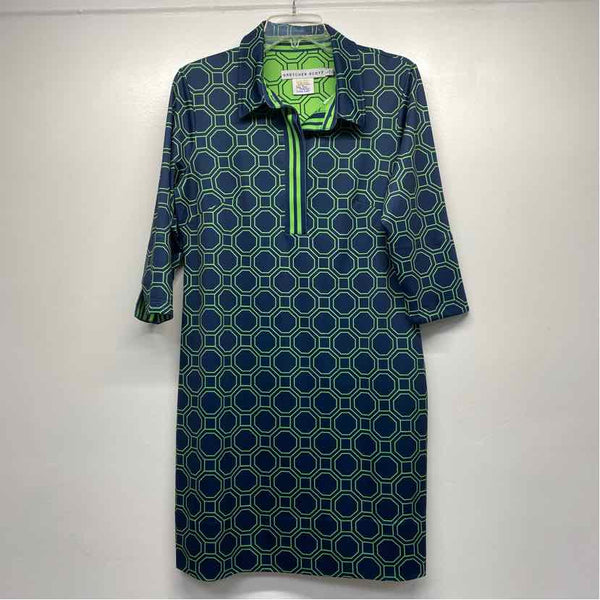 Gretchen Scott Size M-L Women's Navy-Green Geometric Shift Dress