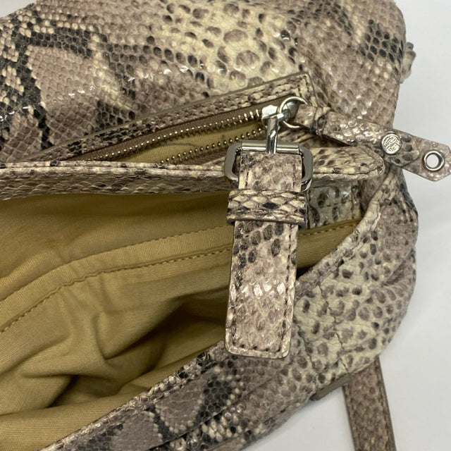 Cole Haan Tan-Grey Leather Animal Print Shoulder Handbag