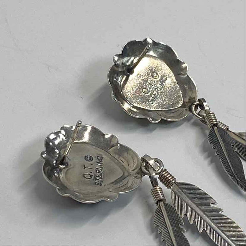 Silver-Multicolor Sterling Silver Heart Shape Southwestern Earrings